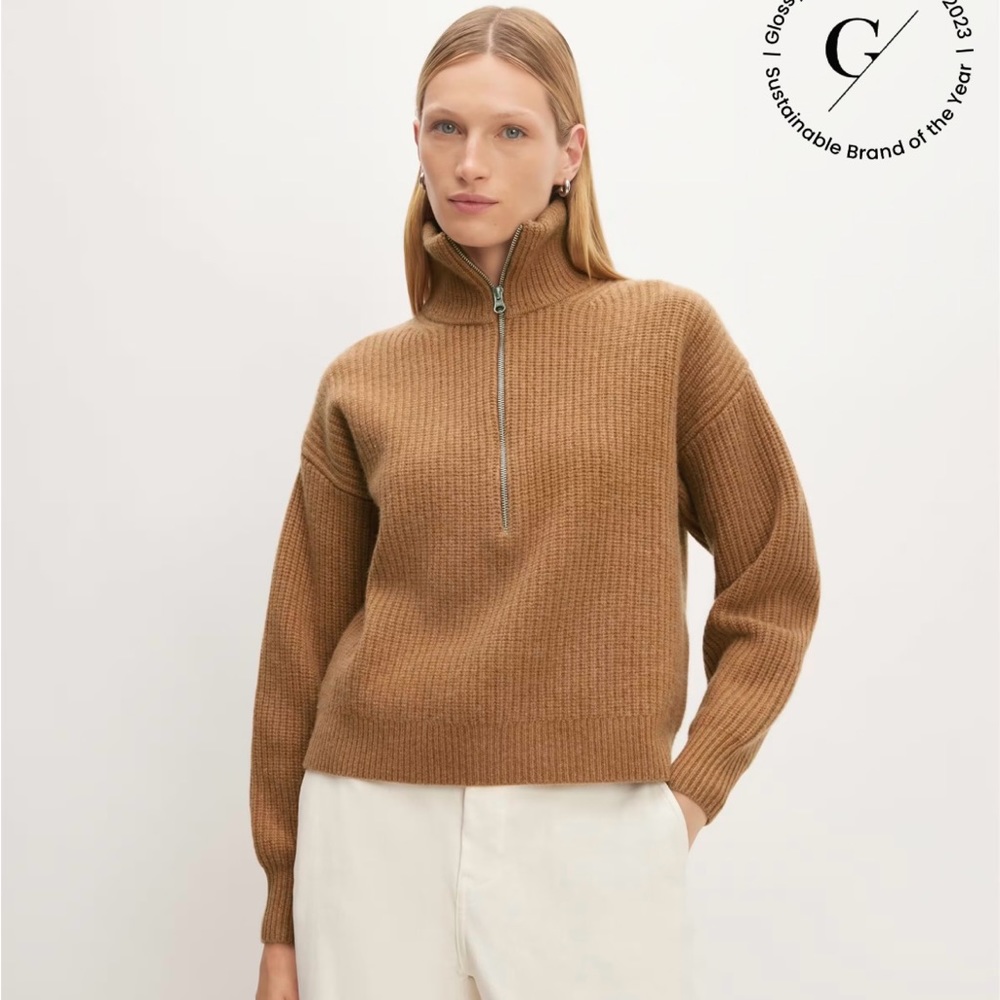Everlane Felted Merino Half-Zip Deep Camel